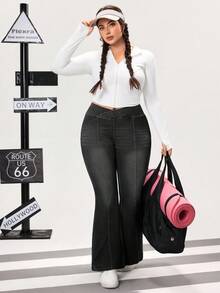 Flexra Plus Size Women's Fashion Casual Flare Jeans - Black - View 5