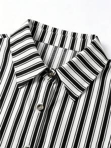 Linhara CURVE Plus Size Woven Striped Fashionable Casual Resort Summer Women's Dress - Black and White - View 5