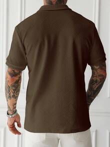 Manfinity Homme Men's Solid Color Short Sleeve Zipper Design Casual Commute Polo Shirt - Coffee Brown - View 2