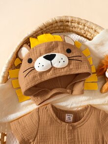 新生兒可愛3D獅子短袖長褲連身衣套裝，附配套造型帽子 - 卡其色 - 查看 8