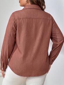 EMERY ROSE Top de mezclilla casual versátil de uso diario con un solo pecho para mujer de talla grande - Burdeos - Ver 2