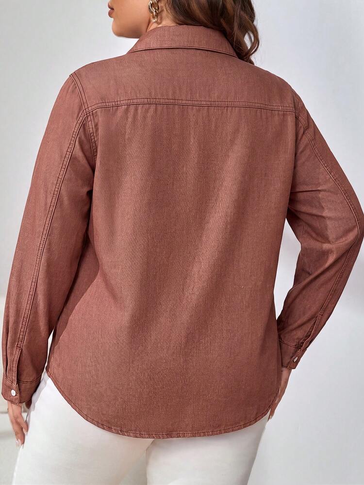 EMERY ROSE Top de mezclilla casual versátil de uso diario con un solo pecho para mujer de talla grande - Burdeos - Añade 2