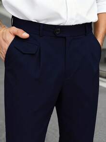 Manfinity Mode Men's Plus Size Solid Color Pocket Casual Versatile Daily Travel Suit Pants - Navy Blue - View 5