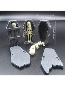 POKOJA LAND Halloween Skeleton Coffin Decor, Cute Boxed Posable Figurine, Mini Decorative Model Set, Halloween Party Tabletop Decor, Holiday Home Accents, Ideal As Halloween Gift For Friends - Multicolor - View 2