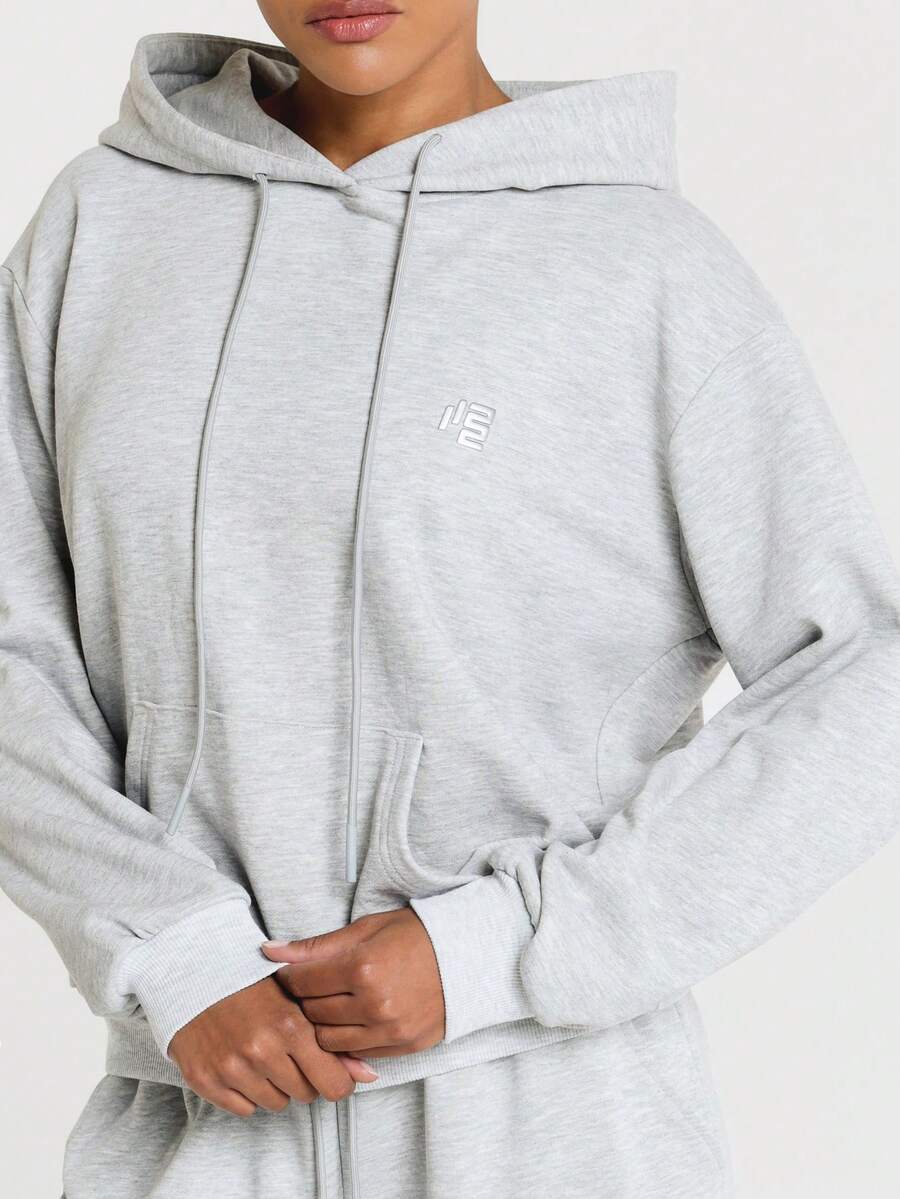 11SKNDS Oversized Pullover Hoodie With Drawstring Hood Centre Pocket Ribbed Cuffs And Logo Detail Perfect For Casual Everyday Wear Fall Winter Layering - Grey - View 1