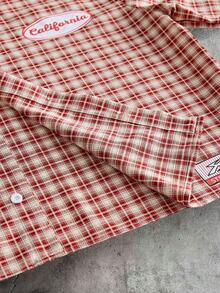 AXEPEAK Men's Summer Casual Plaid Shirt - Red - View 8