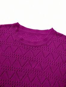 Franclia Plus Size Women Solid Color Casual Loose Round Neck Knit Tank Top Hollow Out Shorts 2-Piece Set Beach Formal Vacation Spring/Summer Versatile Outfit - Hot Pink - View 5