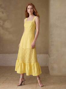 MOTF PREMIUM LINEN CONTRAST LACE DRESS - White - View 4