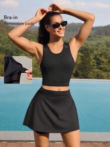 OutZeal Gym Top Women Sports Black Bra Gym Workout Quick Dry Mesh Panel With Pocket Summer Tee Tank Active Top - Black - View 5