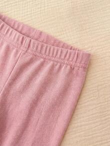 Newborn Baby Girl Cute Summer Casual Knit Pink Heart Pattern Short Sleeve Top And Elastic Waist Pants Set - Pink - View 4