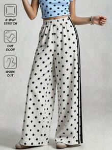 Muchica Women's Polka Dot Short Sleeve Top And Pants Casual Athleisure Sportswear Set City Break Vacation Match Day World Cup Football Gym Blue Summer - Multicolor - View 4