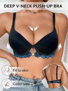 SHEIN Elacene 1pc Lace Racerback Underwire Bra For Women - Black - View 8