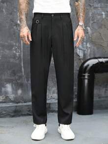 SLATEMANN Pantalones de vestir casuales de unicolor para hombres para ir al trabajo - Negro - Ver 4