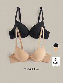 Bralution 2pcs Women's Minimalist Solid Color Wire-Free Bras - Multicolor - View 1