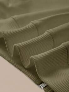 SHEIN BASICS Chaqueta holgada de punto de unicolor con cuello alto y manga larga para mujer, ropa de otoño e invierno - Verde militar - Ver 9