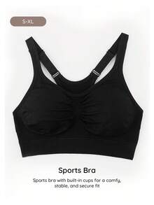 Bralution Black Minimalist Casual Yoga Top Adjustable Shoulder Straps Women's Sports Bra Gym Summer Yoga - Black - View 4