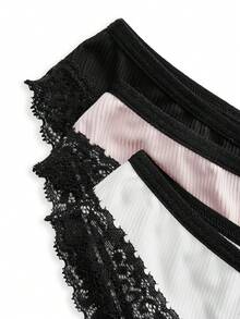 AltBold 3pcs/Pack Lace Patchwork Ribbed Comfortable Bikini Briefs - Multicolor - View 7