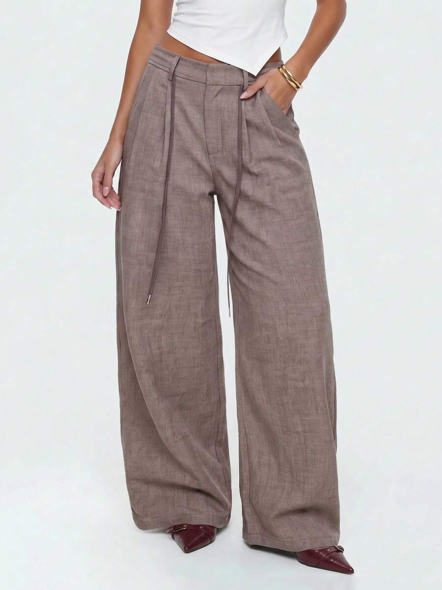 Avantive Women's Fashion Versatile Loose Fit Pants With Pockets For Business Office - Brown - View 1