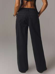 Athîral Denim 女款休閒鉚釘牛仔褲，女款休閒黑色裝飾牛仔褲，適合約會、派對、日常穿著 - 黑色 - 查看 2