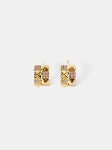 MOTF 18k Gold-Plated New Geometric Stud Earrings, Premium Brushed Earrings. - Yellow Gold - View 5