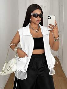 Maweii Plus Size Women's Solid Color Zipper Casual Sport Versatile Everyday Jacket Teacher Formal White Summer - White - View 2