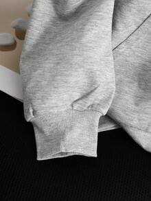 SHEIN 青少年女孩秋冬新款灰色針織時尚百搭字母印花休閒衛衣，返校季 - 灰色 - 查看 4