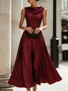 SHEIN Ladies Summer Dress, Elegant Party Dress, Wedding Guest Dress, Birthday Suit, Elegant Dress, Festival Dress, Ruffled Dress, Red Dress, New Year Dress - Burgundy - View 6