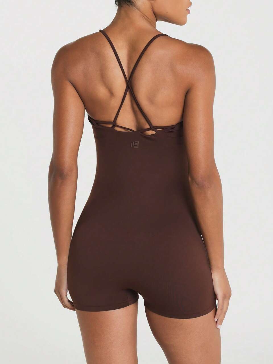 11SKNDS Strappy Crossback Short Romper With Scoop Neckline And Built-In Support Sleeveless One-Piece Unitard For Yoga Pilates And Summer Activewear