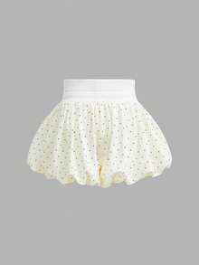 SHEIN Tween Girl Casual Polka Dot Ruffle Hem Shorts - Apricot - View 2