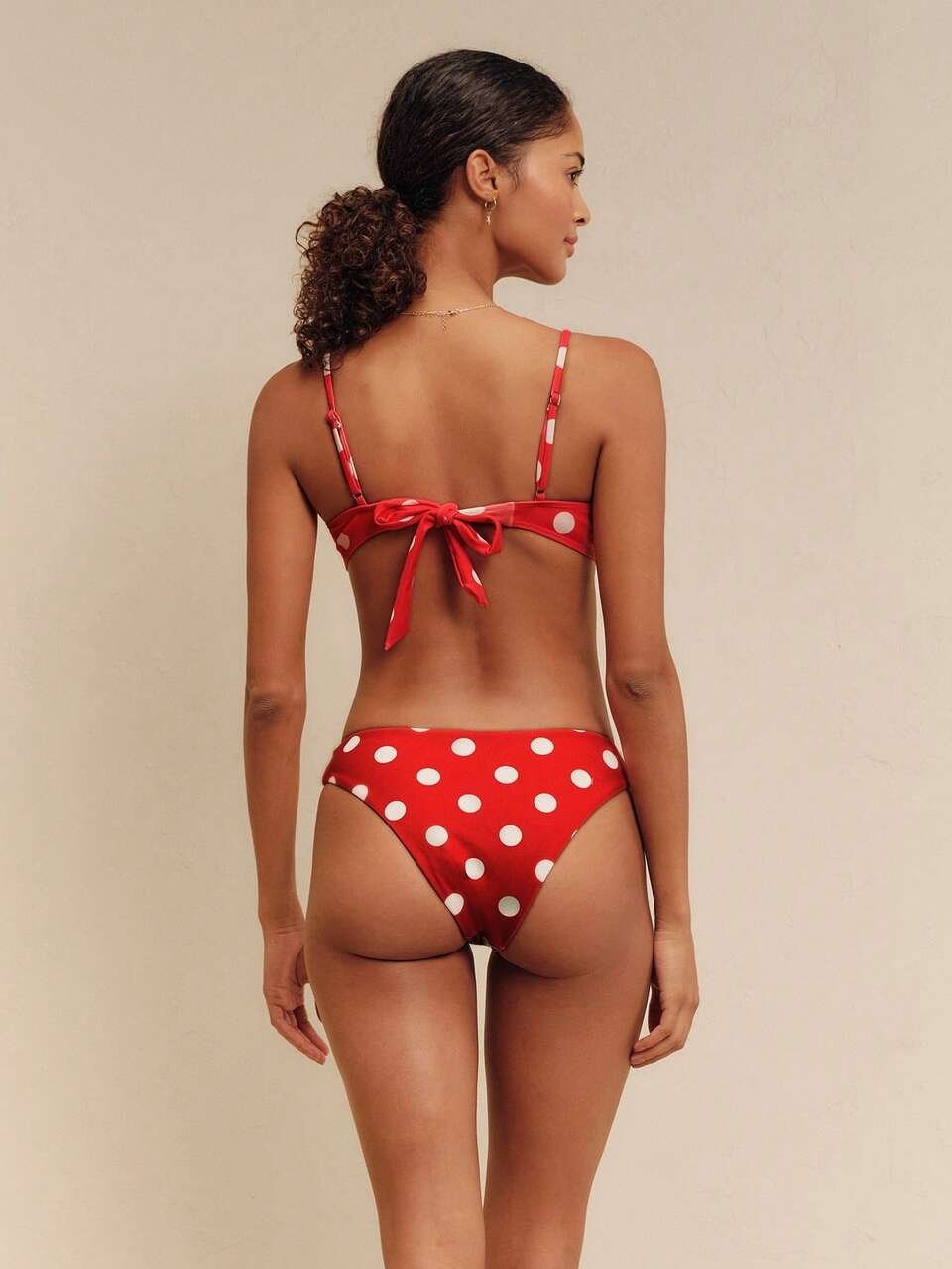 Red Polka Dot Bikini And Wrap Skirt Matching Set, Bandeau Bikini Shape