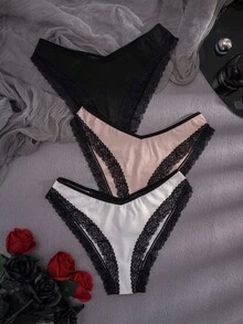 AltBold 3pcs/Pack Lace Patchwork Ribbed Comfortable Bikini Briefs - Multicolor - View 16
