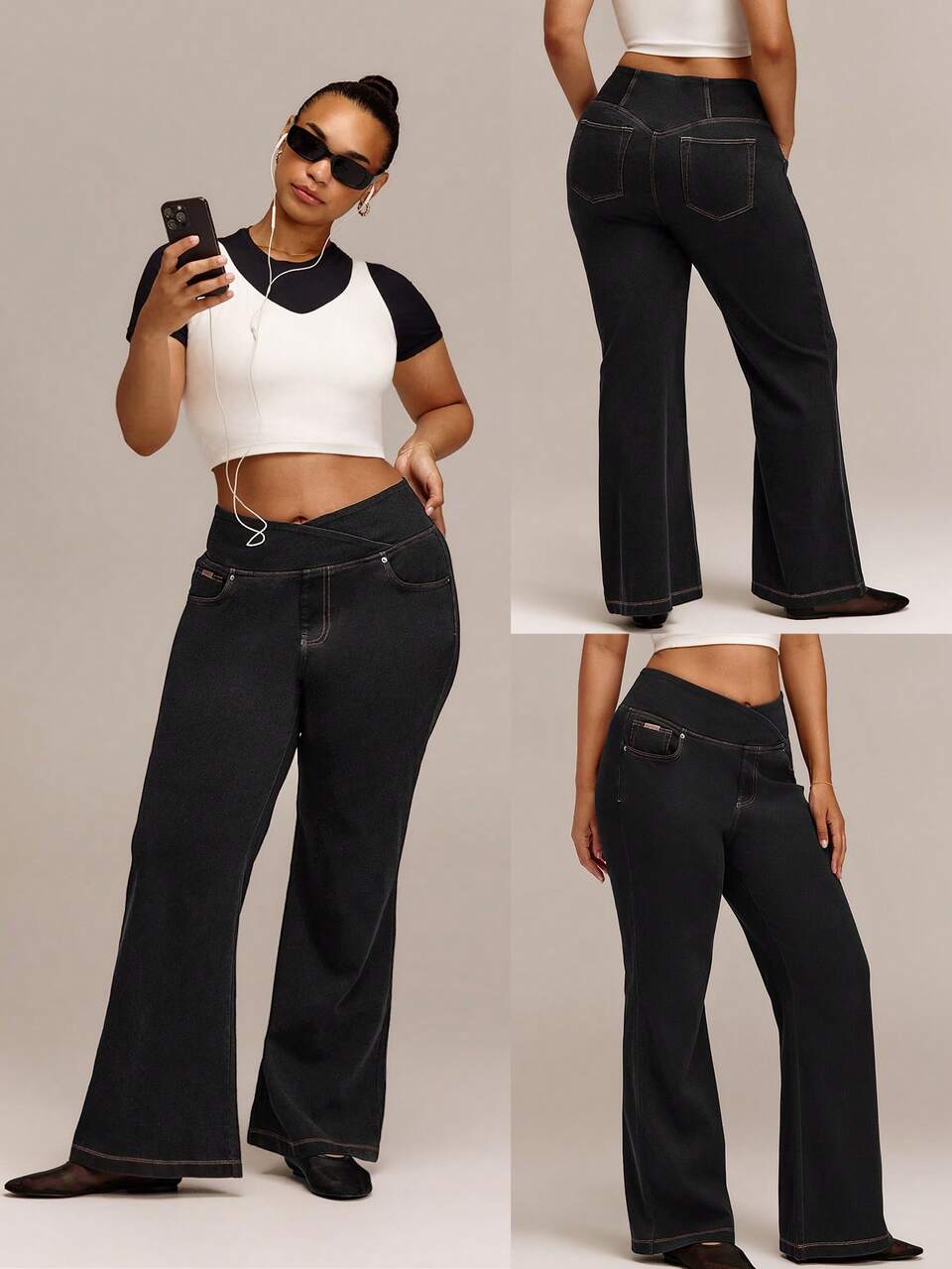 Plus Size 31" Jeanius Moves Movin' & Groovin' Ultra-Stretchy Butt-Lifting Denim Jeggings With Crossover Waistband & Multi-Pockets Daily Casual