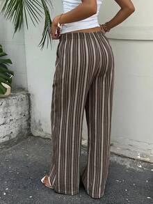 SHEIN EZwear 女款彩色條紋編織長褲 - 棕色 - 查看 2