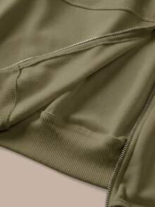 SHEIN BASICS Chaqueta holgada de punto de unicolor con cuello alto y manga larga para mujer, ropa de otoño e invierno - Verde militar - Ver 12
