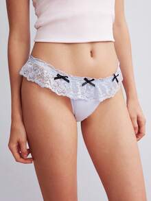 Elorette Women's Elegant Lace Patchwork Bow Decor Triangle Panties - Multicolor - View 5