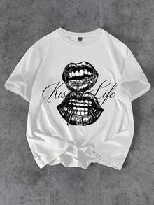 Manfinity EMRG Men's Summer Casual Lip Print T-Shirt - White - View 2