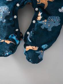 Newborn Baby Boy Autumn/Winter Soft Plush Fabric Dinosaur Digital Print Pattern Long Sleeve Jumpsuit 2-Piece Set Pajamas Loungewear - Multicolor - View 5