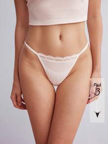 Elorette 3件組棉混紡可追溯棉舒適極簡休閒蕾絲拼接女款丁字褲 - 彩色 - 查看 1