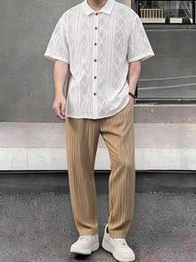 SHEIN 2件組青少年男孩寬鬆對比色圖案印花 Polo 領短袖針織上衣套裝，休閒風格 - 彩色 - 查看 2