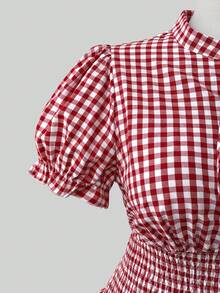Sunspun Plus Size Women's Plaid Shirred Design Summer Commute Vacation Shirt - Multicolor - View 4