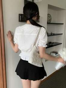 DAZY 女款韓式修身優雅夏季牛仔上衣 - 白色 - 查看 2