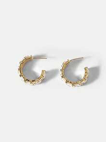 MOTF PREMIUM Pendientes de metal chapado en oro con medio aro y acrílico incrustado - Dorado - Ver 8