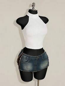 SHEIN ICON 女款素色休閒日常穿搭掛脖上衣 - 白色 - 查看 7