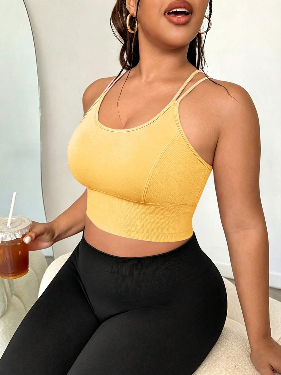 Easithlete Plus Size Women Solid Color Casual Daily Sports Bra - Butter Yellow - View 1
