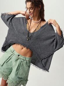Bohemela 女款純色流蘇設計休閒百搭日常穿著長袖針織衫 - 灰色 - 查看 5