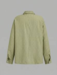 SHEIN LUNE 女款休閒白色黑色襯衫與長褲3件套秋季服裝套裝 工作服 日常度假早午餐辦公室旅行城市短途綠色條紋 - 綠色 - 查看 6