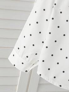 SHEIN Elladie kids 女童新款波點圖案布料鈕扣襯衫，適合日常休閒、優雅、度假、時尚外出 - 白色 - 查看 8
