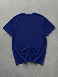 GENTILAND Camiseta holgada de hombro caído para hombre de color sólido - Neblina azul - Ver 2