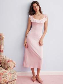 Elorette Women's Elegant Lace Trim Nightgown - Pink - View 5