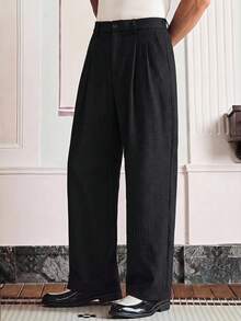 SWAVVY Pantalones rectos de unicolor versátiles y casuales para hombres - Negro - Ver 1